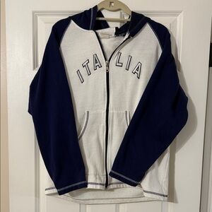 Italia Zip-Up Hoodie in Navy and White Vintage Medium